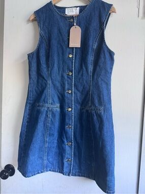 Meshki Dark Blue Denim Button-Front Sleeveless Dress